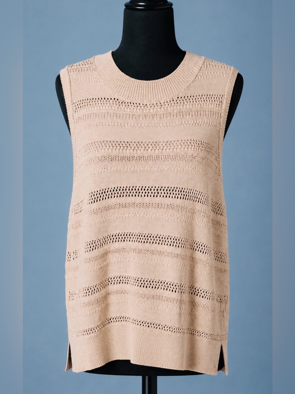 Joie cotton sweater vest in beige cream, loose knit, comfy, L